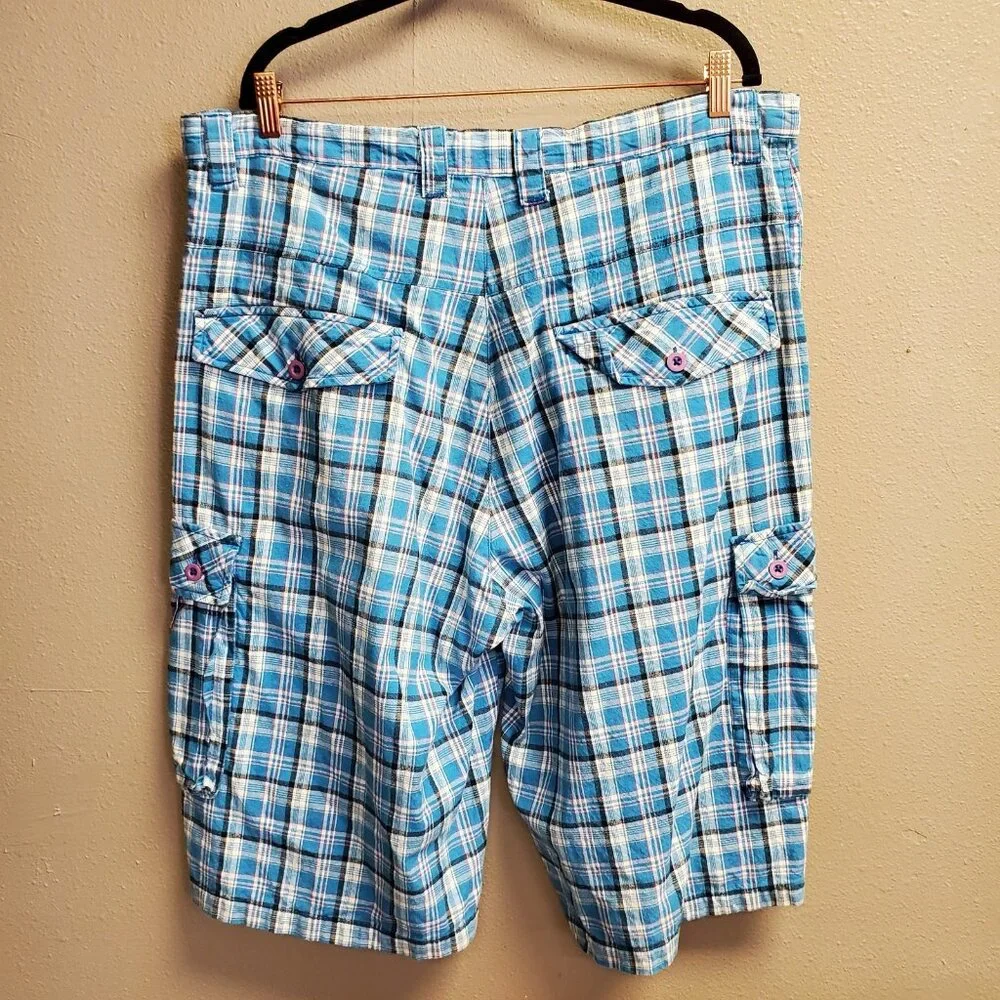 Victorious Cargo Shorts Mens 40 Plaid Urban Couture Multi Pocket Casual Summer